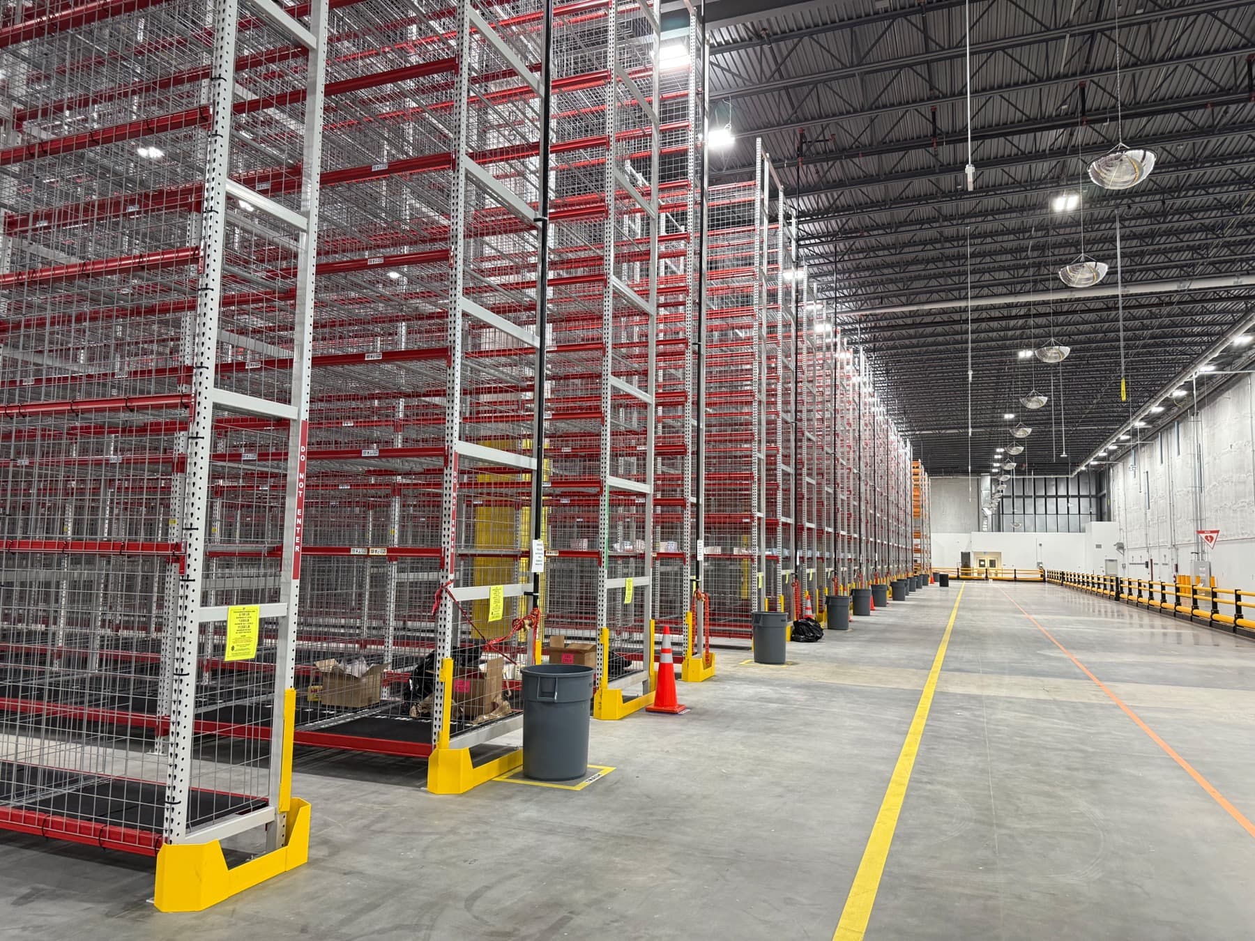 Storage rack aisles in warehouse