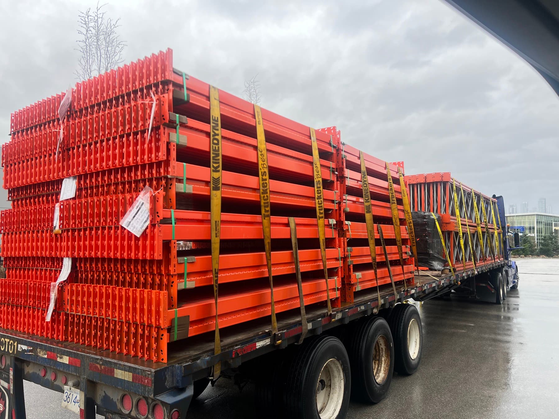 Delivery truck loaded with storage racks